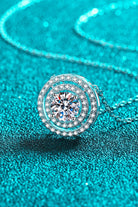 Moissanite Round Pendant Double Halo Necklace - Rhodium Vermeil- Claude Jewelry Moissanite - Shop claudejewelry.com