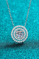 Moissanite Round Pendant Double Halo Necklace - Rhodium Vermeil- Claude Jewelry Moissanite - Shop claudejewelry.com