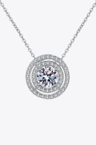 Moissanite Round Pendant Double Halo Necklace - Rhodium Vermeil- Claude Jewelry Moissanite - Shop claudejewelry.com