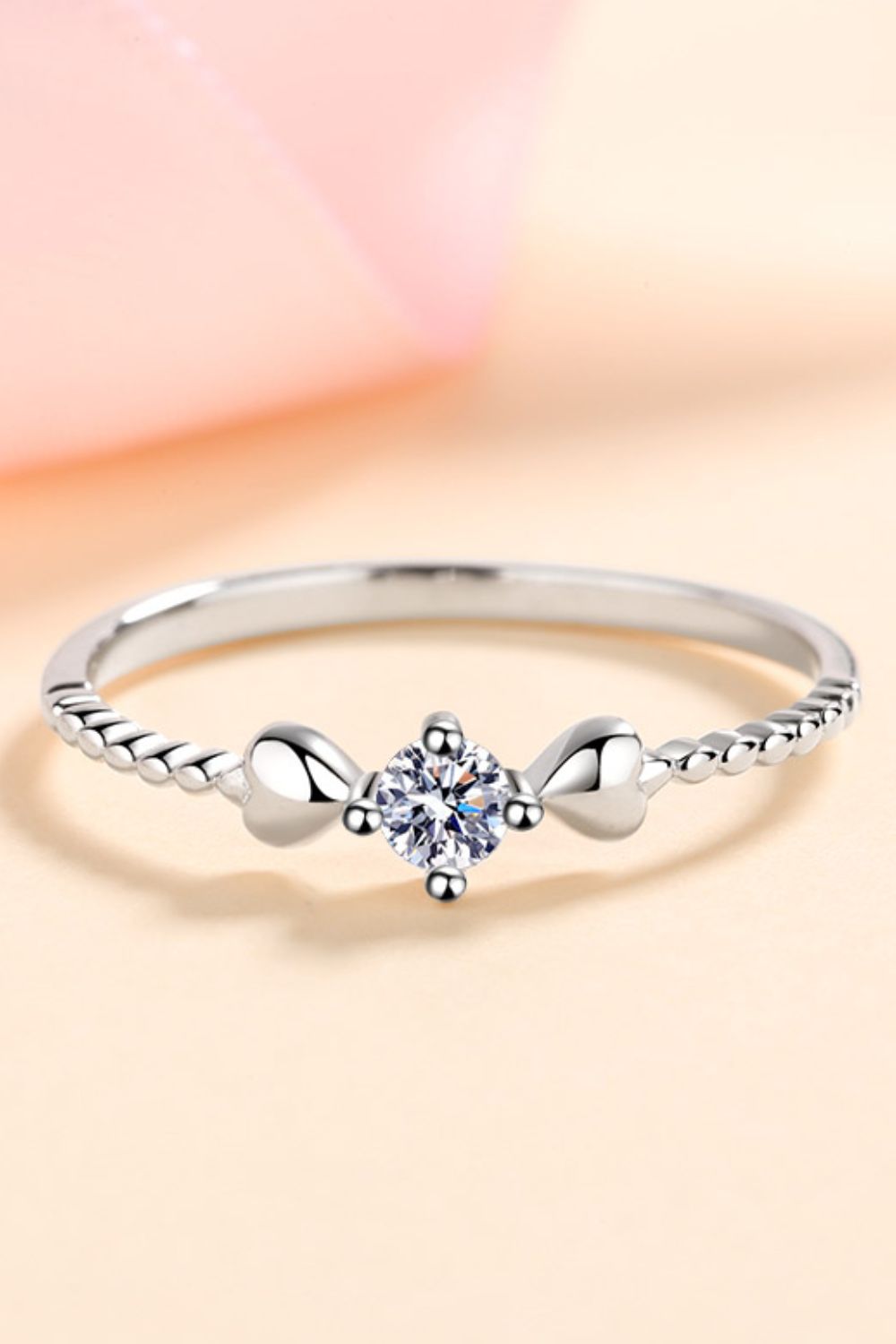 Moissanite Side Hearts Rhodium Vermeil Ring - - Claude Jewelry Moissanite - Shop claudejewelry.com