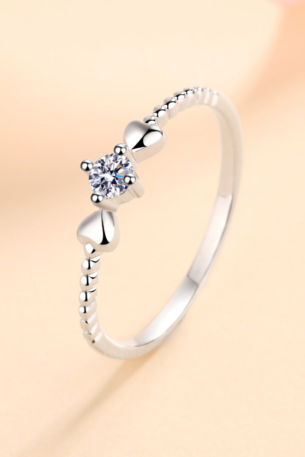 Moissanite Side Hearts Rhodium Vermeil Ring - - Claude Jewelry Moissanite - Shop claudejewelry.com