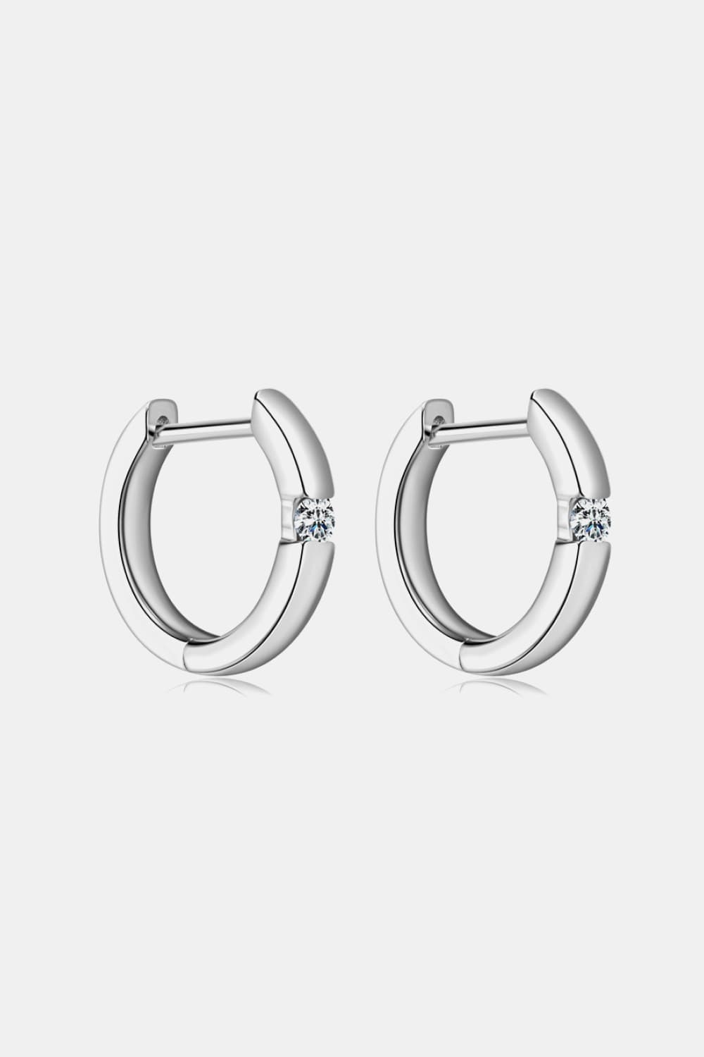 Moissanite Solitaire Inlay Huggie Earrings - Platinum Vermeil- Claude Jewelry Moissanite - Shop claudejewelry.com