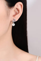 Moissanite Sparkle Moon Pearl Drop Earrings - Rhodium Vermeil- Claude Jewelry Moissanite - Shop claudejewelry.com