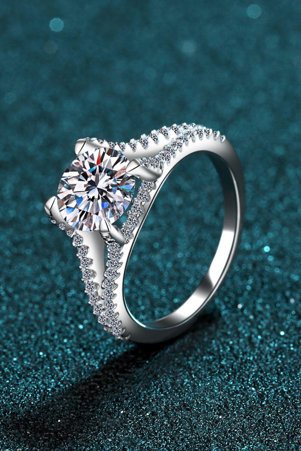 Moissanite Split Band Rhodium Vermeil Ring - - Claude Jewelry Moissanite - Shop claudejewelry.com