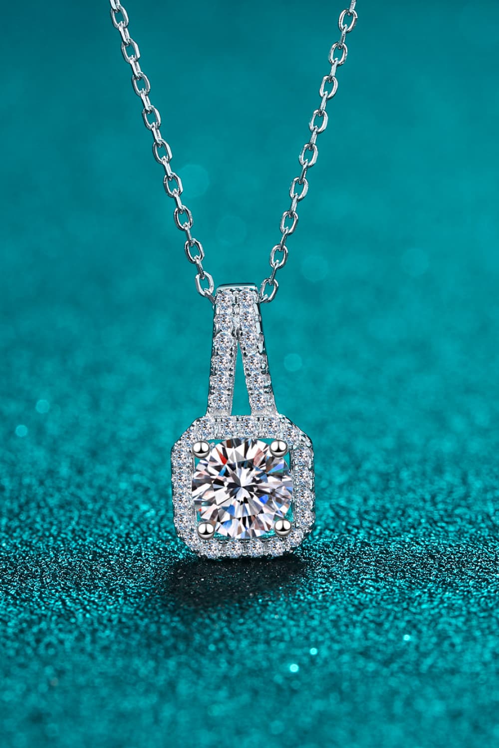 Moissanite Square Pendant Necklace - Rhodium Vermeil- Claude Jewelry Moissanite - Shop claudejewelry.com