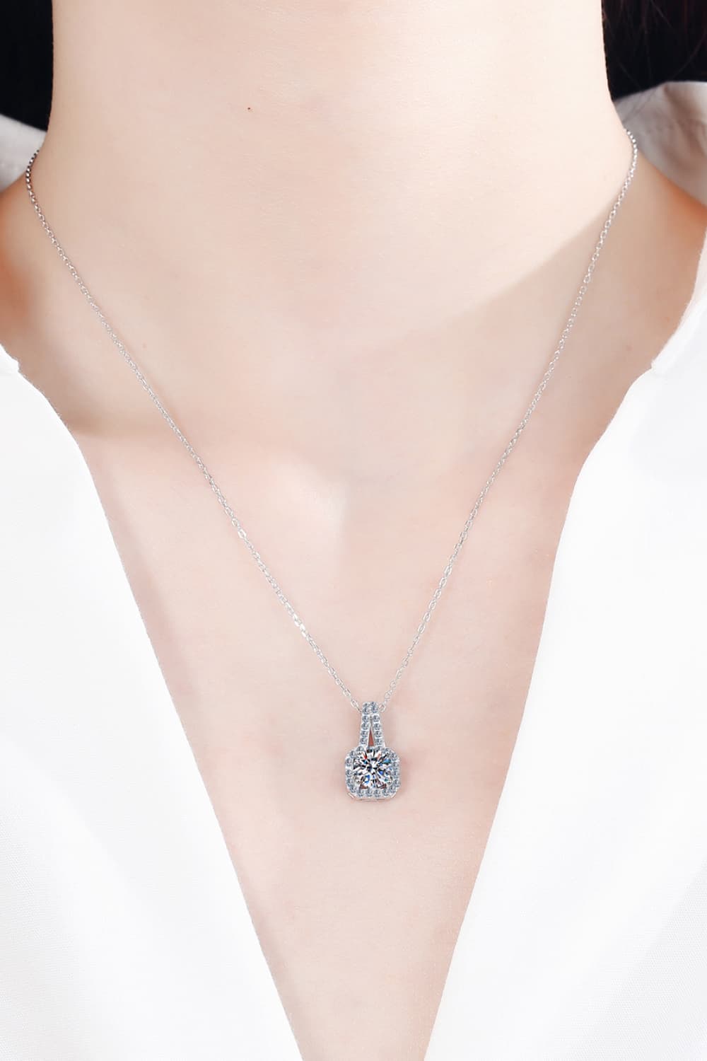 Moissanite Square Pendant Necklace - Rhodium Vermeil- Claude Jewelry Moissanite - Shop claudejewelry.com