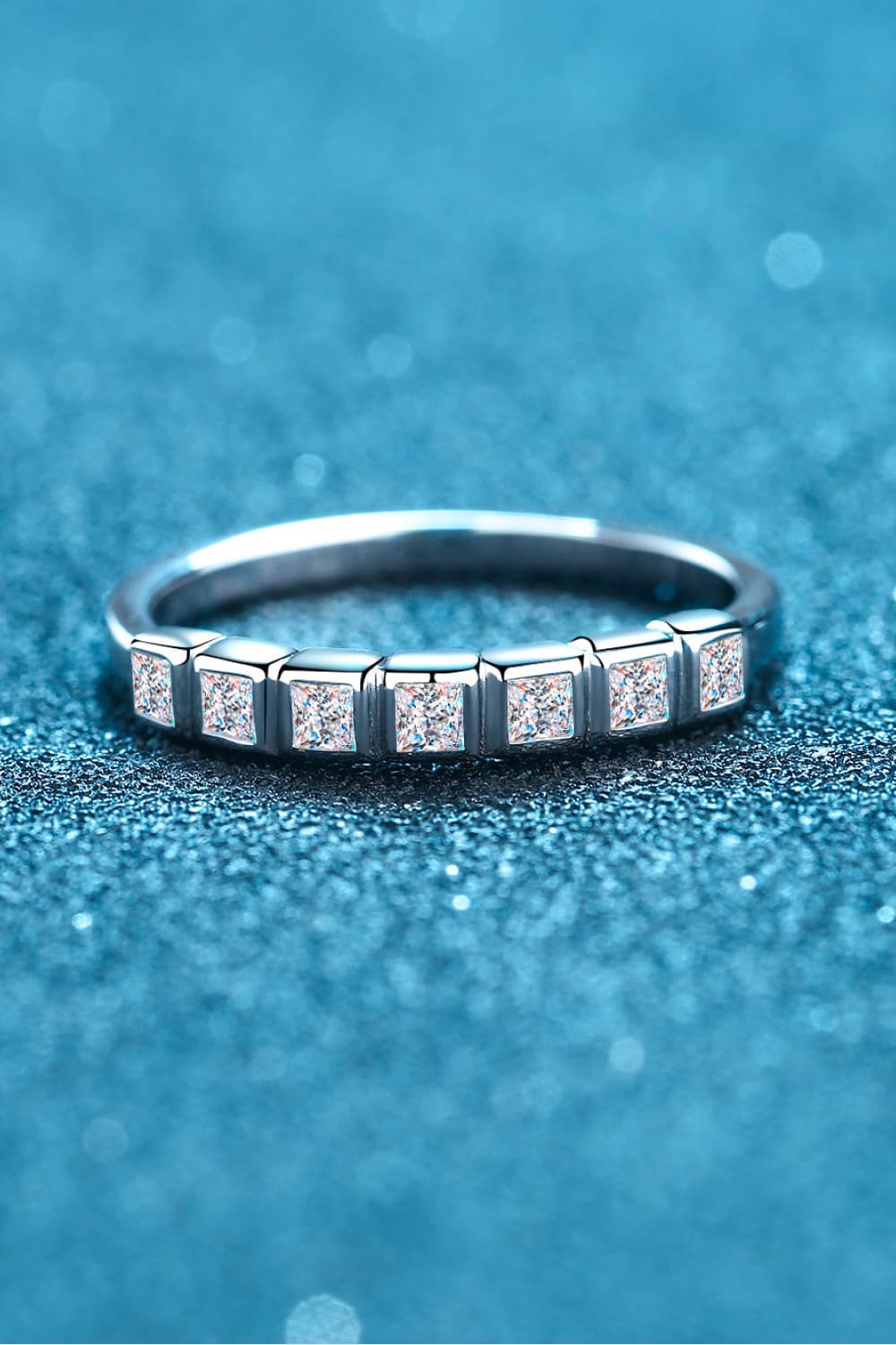 Moissanite Squares Rhodium Vermeil Half-Eternity Ring - - Claude Jewelry Moissanite - Shop claudejewelry.com