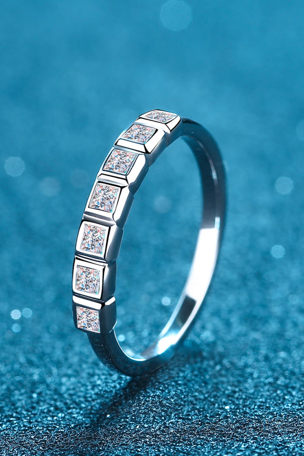 Moissanite Squares Rhodium Vermeil Half-Eternity Ring - - Claude Jewelry Moissanite - Shop claudejewelry.com