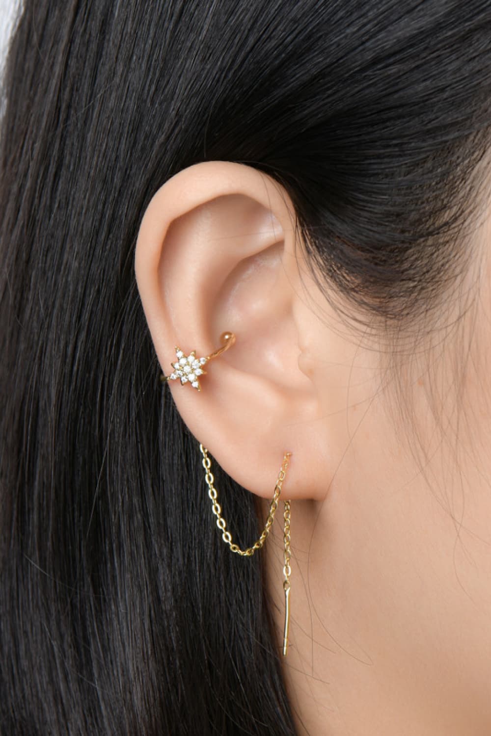 Moissanite Star & Moon Threader Earrings - - Claude Jewelry Moissanite - Shop claudejewelry.com