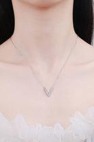 Moissanite Sterling Silver V Letter Pendant Necklace - Rhodium Vermeil- Claude Jewelry Moissanite - Shop claudejewelry.com