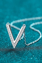 Moissanite Sterling Silver V Letter Pendant Necklace - Rhodium Vermeil- Claude Jewelry Moissanite - Shop claudejewelry.com