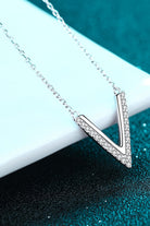 Moissanite Sterling Silver V Letter Pendant Necklace - Rhodium Vermeil- Claude Jewelry Moissanite - Shop claudejewelry.com