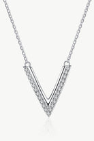 Moissanite Sterling Silver V Letter Pendant Necklace - Rhodium Vermeil- Claude Jewelry Moissanite - Shop claudejewelry.com