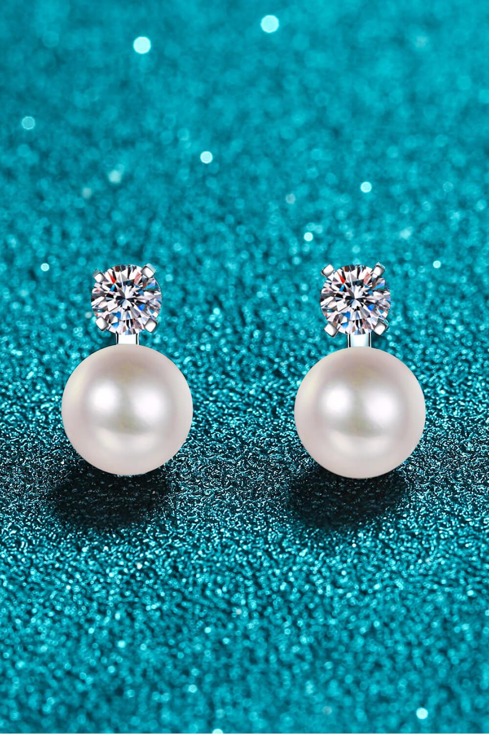 Moissanite Stud Pearl Drop Earrings - Pearl- Claude Jewelry Moissanite - Shop claudejewelry.com