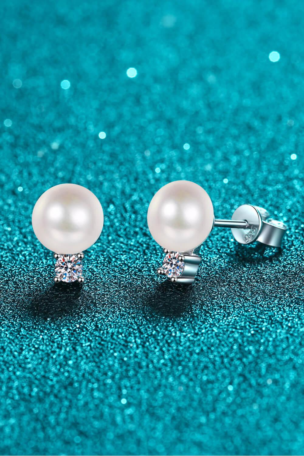 Moissanite Stud Pearl Drop Earrings - Pearl- Claude Jewelry Moissanite - Shop claudejewelry.com