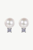 Moissanite Stud Pearl Drop Earrings - Pearl- Claude Jewelry Moissanite - Shop claudejewelry.com