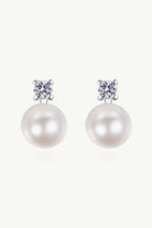 Moissanite Stud Pearl Drop Earrings - Pearl- Claude Jewelry Moissanite - Shop claudejewelry.com