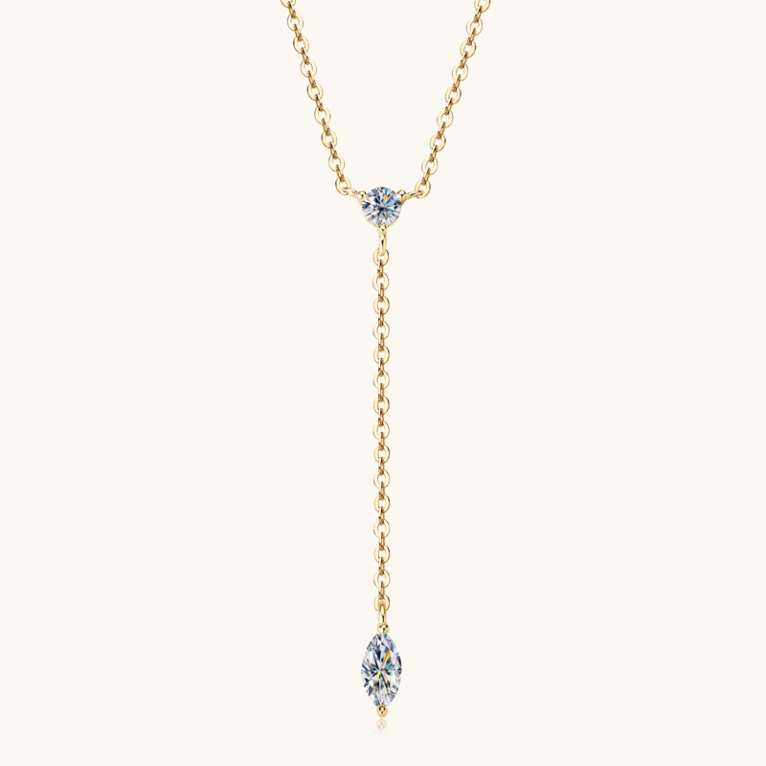 Moissanite Teardrop Lariat Necklace - 18k Gold Vermeil- Claude Jewelry Moissanite - Shop claudejewelry.com