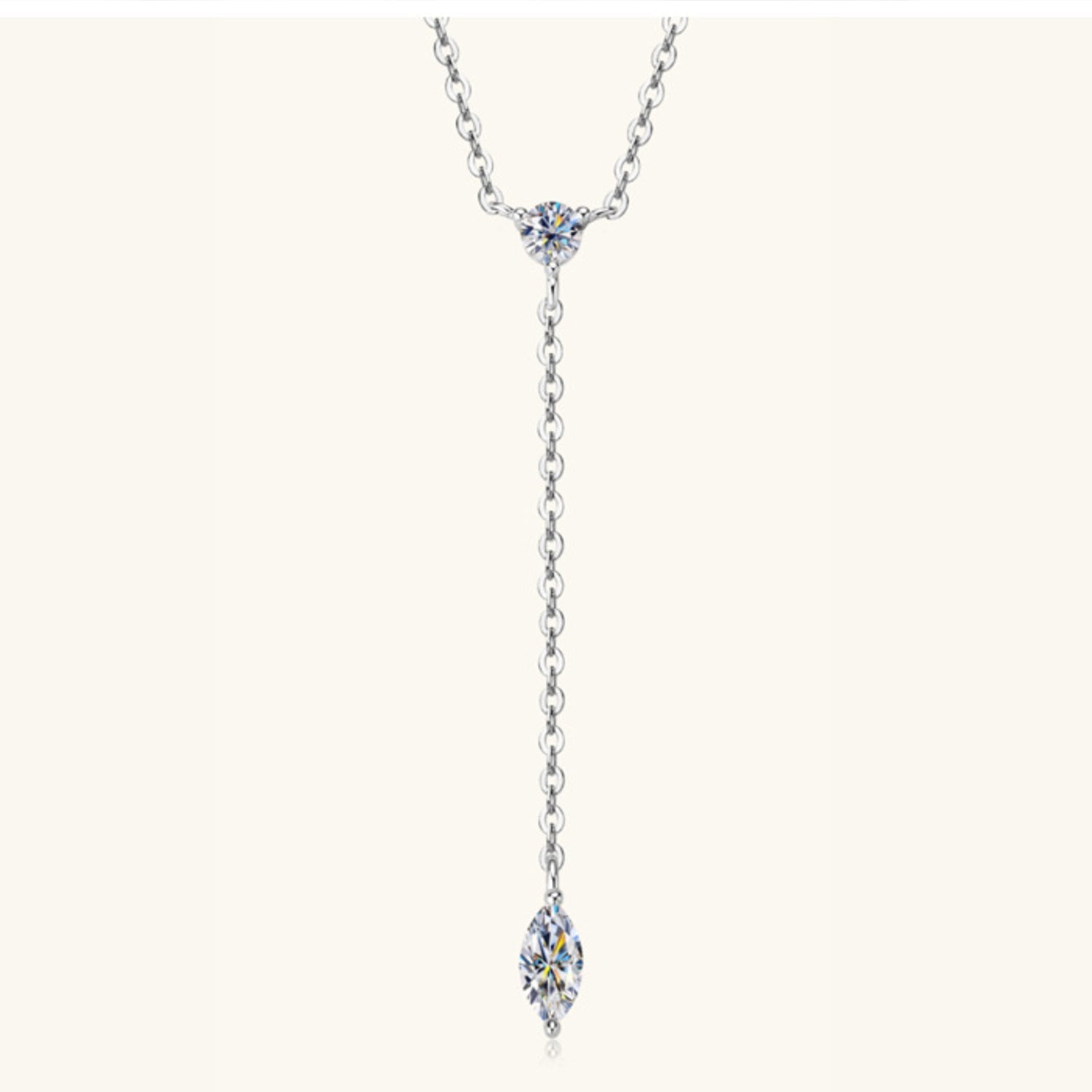 Moissanite Teardrop Lariat Necklace - 925 Sterling Silver- Claude Jewelry Moissanite - Shop claudejewelry.com