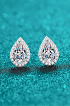 Moissanite Teardrop Stud Earrings - Rhodium Vermeil- Claude Jewelry Moissanite - Shop claudejewelry.com