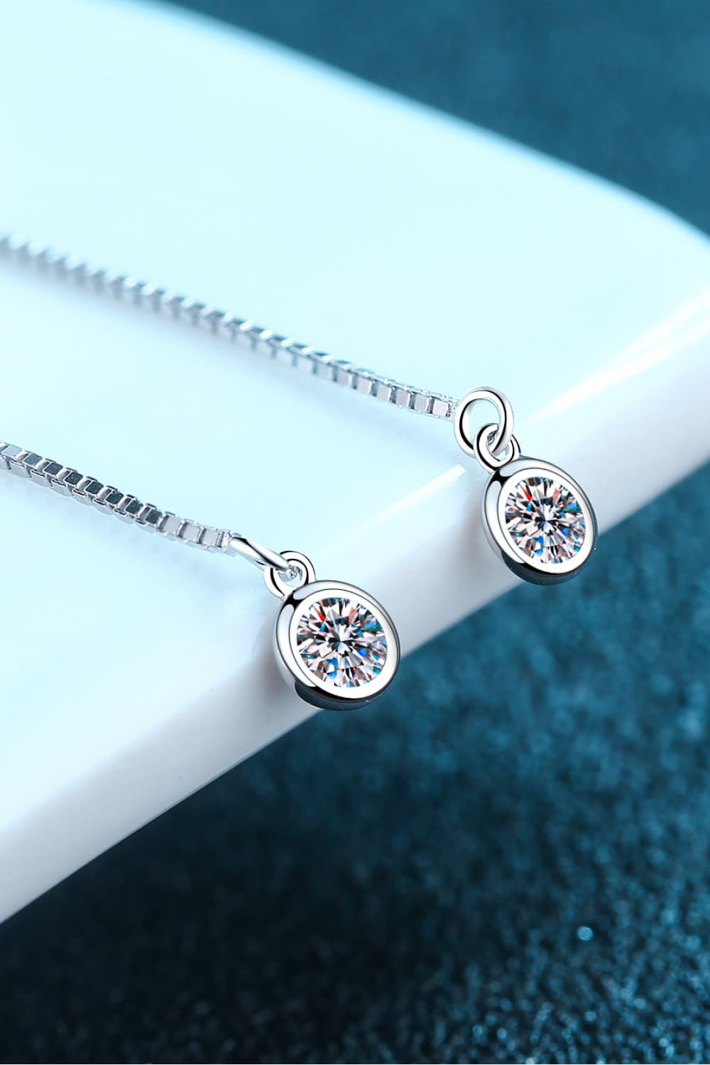 Moissanite Threader Earrings Rhodium Vermeil - Rhodium Vermeil- Claude Jewelry Moissanite - Shop claudejewelry.com