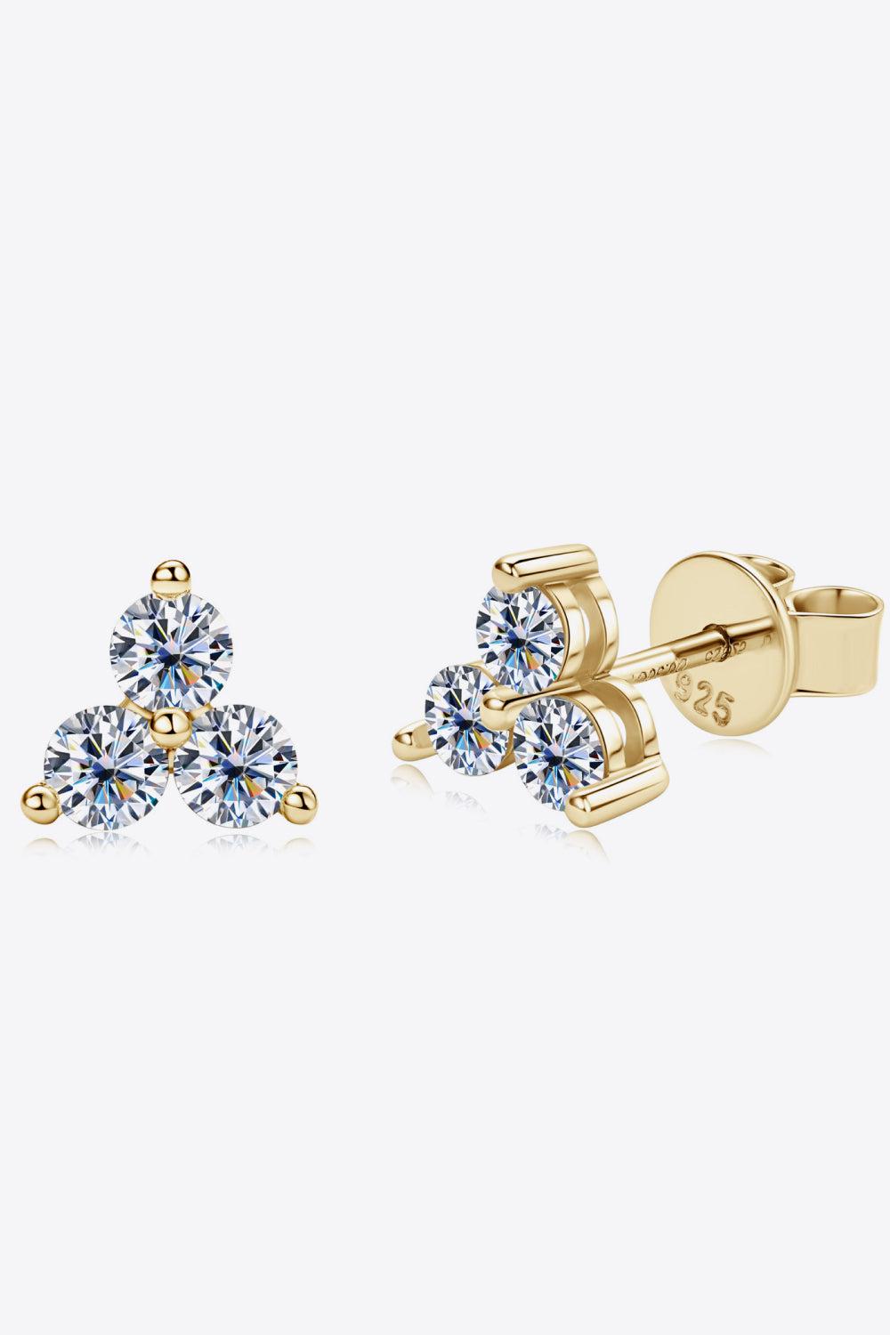 Moissanite Tri-Rock Stud Earrings - 18k Gold Vermeil- Claude Jewelry Moissanite - Shop claudejewelry.com