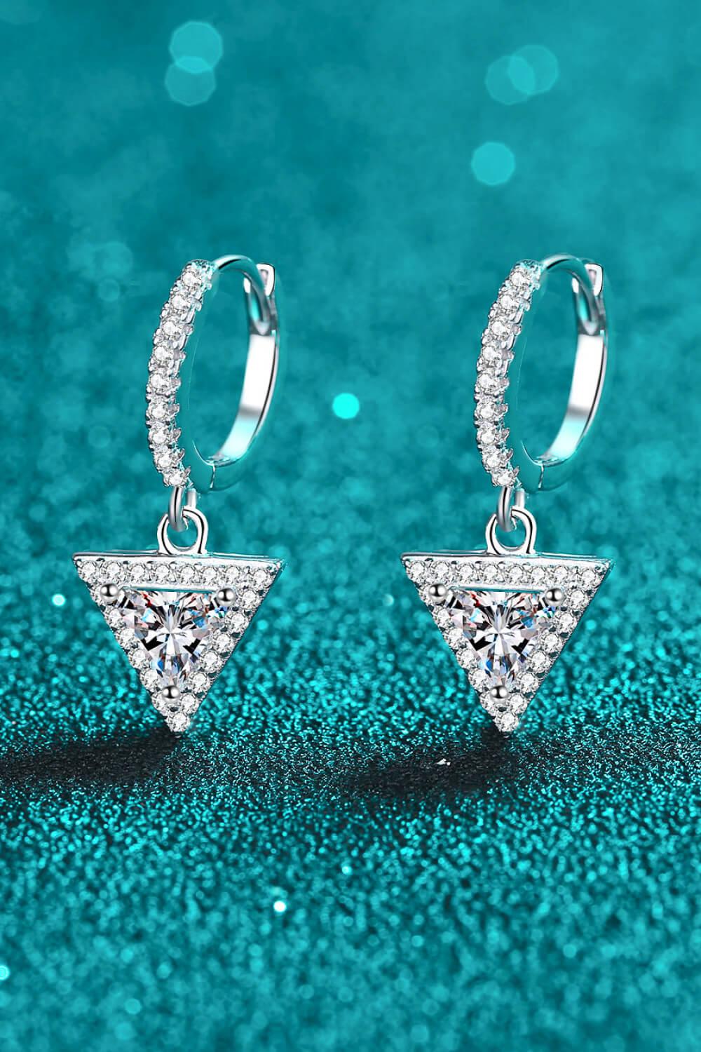 Moissanite Triangle Drop Earrings - Rhodium Vermeil- Claude Jewelry Moissanite - Shop claudejewelry.com