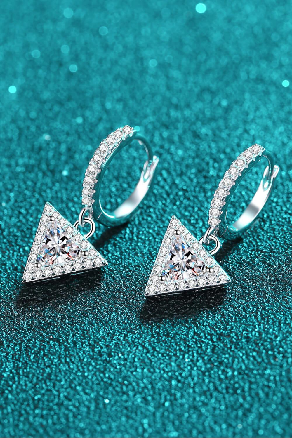 Moissanite Triangle Drop Earrings - Rhodium Vermeil- Claude Jewelry Moissanite - Shop claudejewelry.com