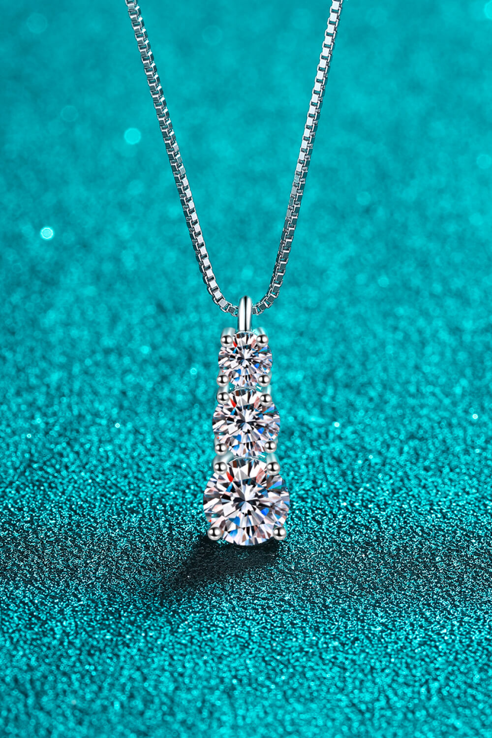 Moissanite Triple-Stone Drop Pendant Necklace - Rhodium Vermeil- Claude Jewelry Moissanite - Shop claudejewelry.com