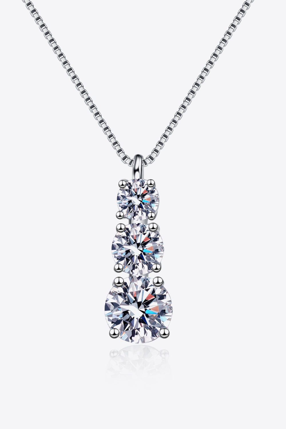 Moissanite Triple-Stone Drop Pendant Necklace - Rhodium Vermeil- Claude Jewelry Moissanite - Shop claudejewelry.com