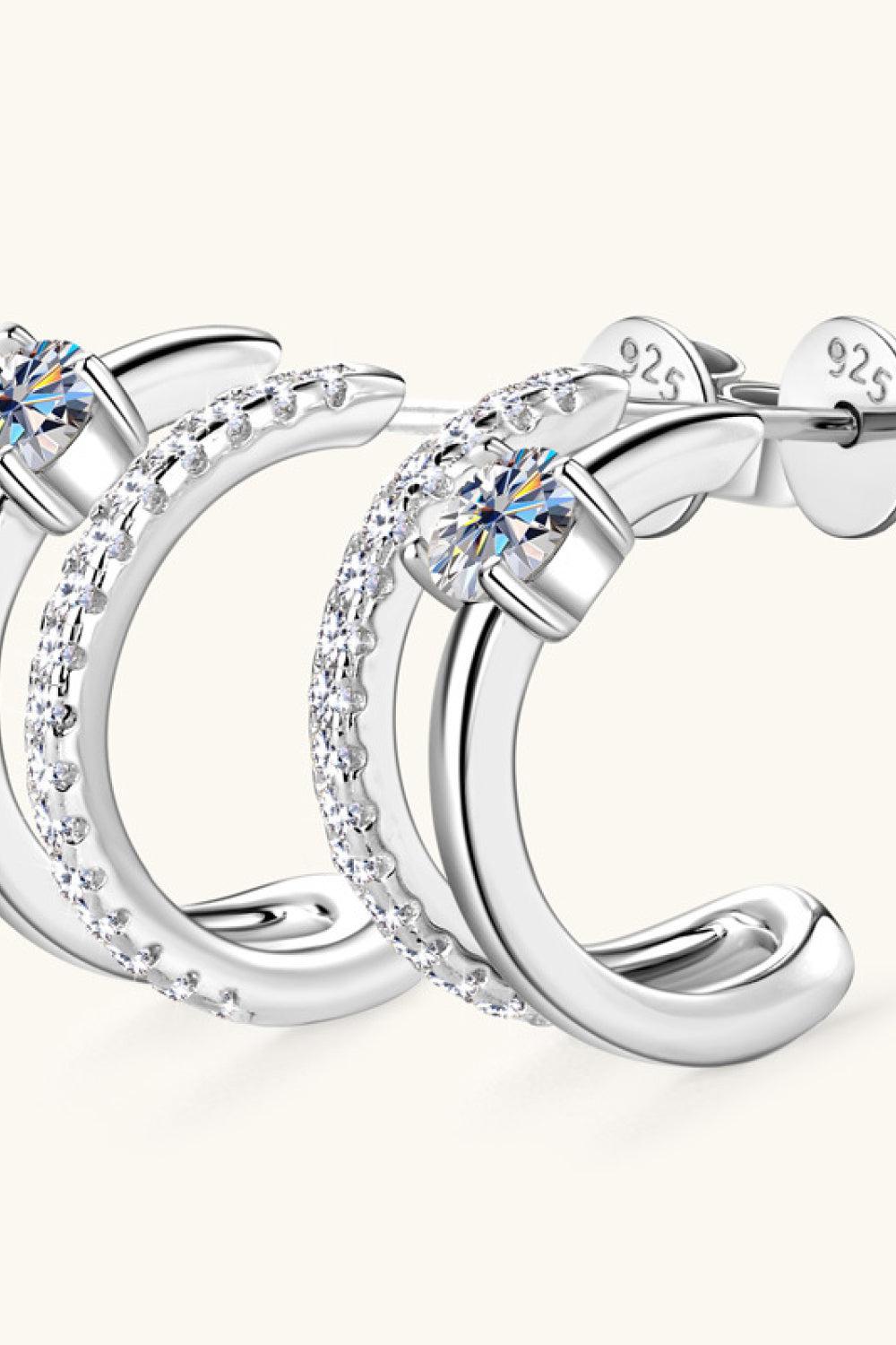 Moissanite Two Layer Stone C-Hoop Earrings - - Claude Jewelry Moissanite - Shop claudejewelry.com