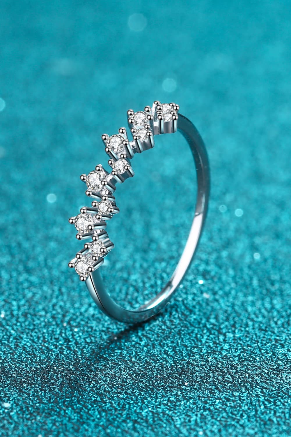 Moissanite Zig-Zag Rhodium Vermeil Half-Eternity Ring - - Claude Jewelry Moissanite - Shop claudejewelry.com