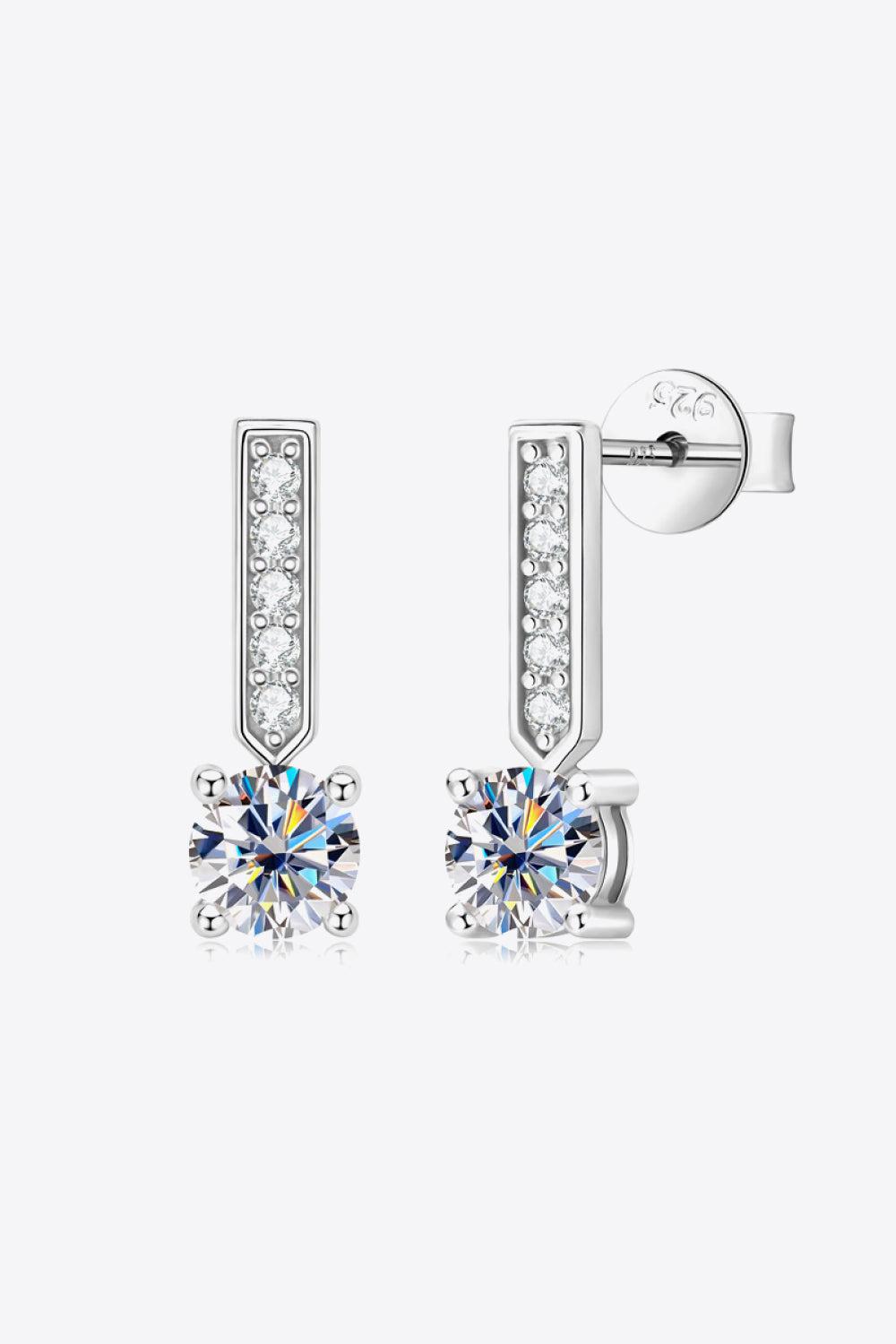 Moissanite & Zircon Drop Bar Earrings - Platinum Vermeil- Claude Jewelry Moissanite - Shop claudejewelry.com