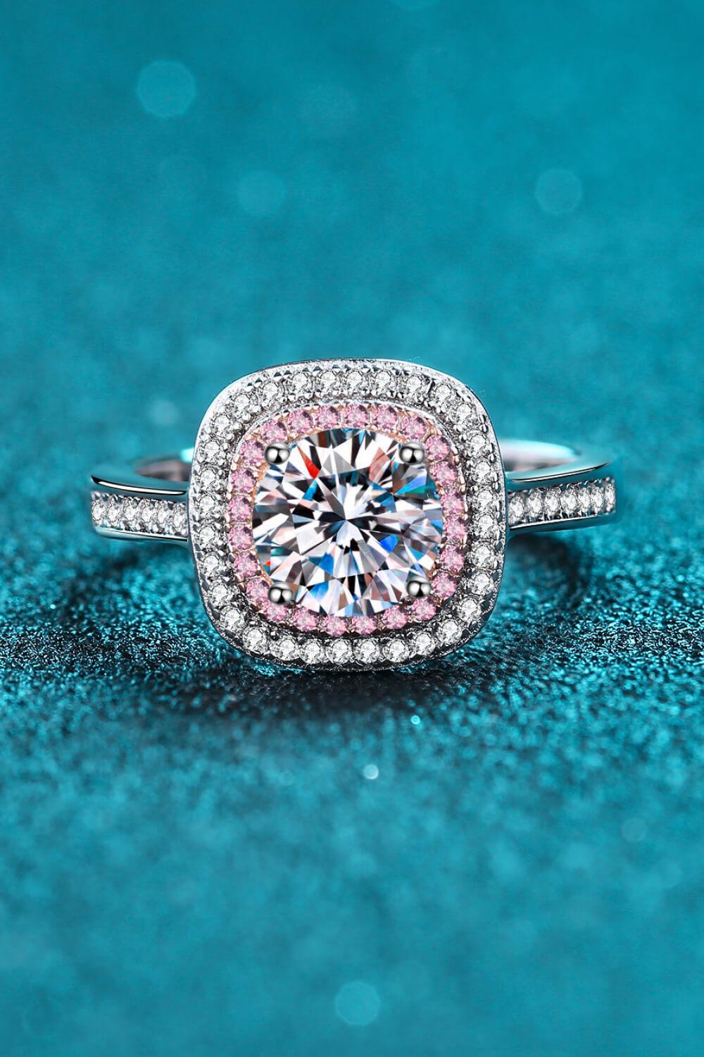 Moissanite & Zircon Pink Square Deco Ring - - Claude Jewelry Moissanite - Shop claudejewelry.com