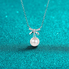 Natural Pearl Bow Pendant Moissanite Necklace - 925 Sterling Silver- Claude Jewelry Moissanite - Shop claudejewelry.com