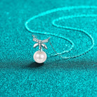 Natural Pearl Bow Pendant Moissanite Necklace - 925 Sterling Silver- Claude Jewelry Moissanite - Shop claudejewelry.com