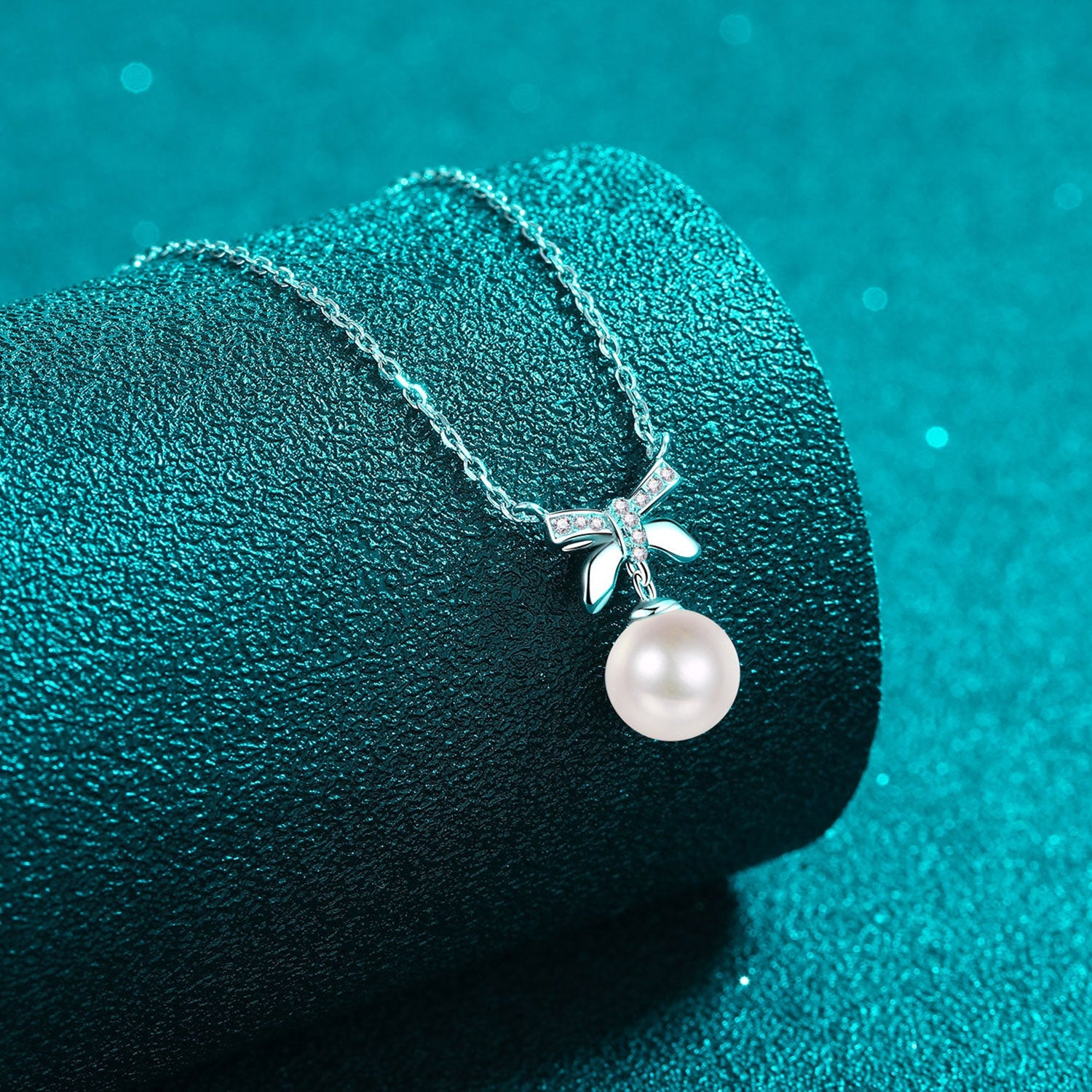 Natural Pearl Bow Pendant Moissanite Necklace - 925 Sterling Silver- Claude Jewelry Moissanite - Shop claudejewelry.com