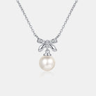 Natural Pearl Bow Pendant Moissanite Necklace - 925 Sterling Silver- Claude Jewelry Moissanite - Shop claudejewelry.com