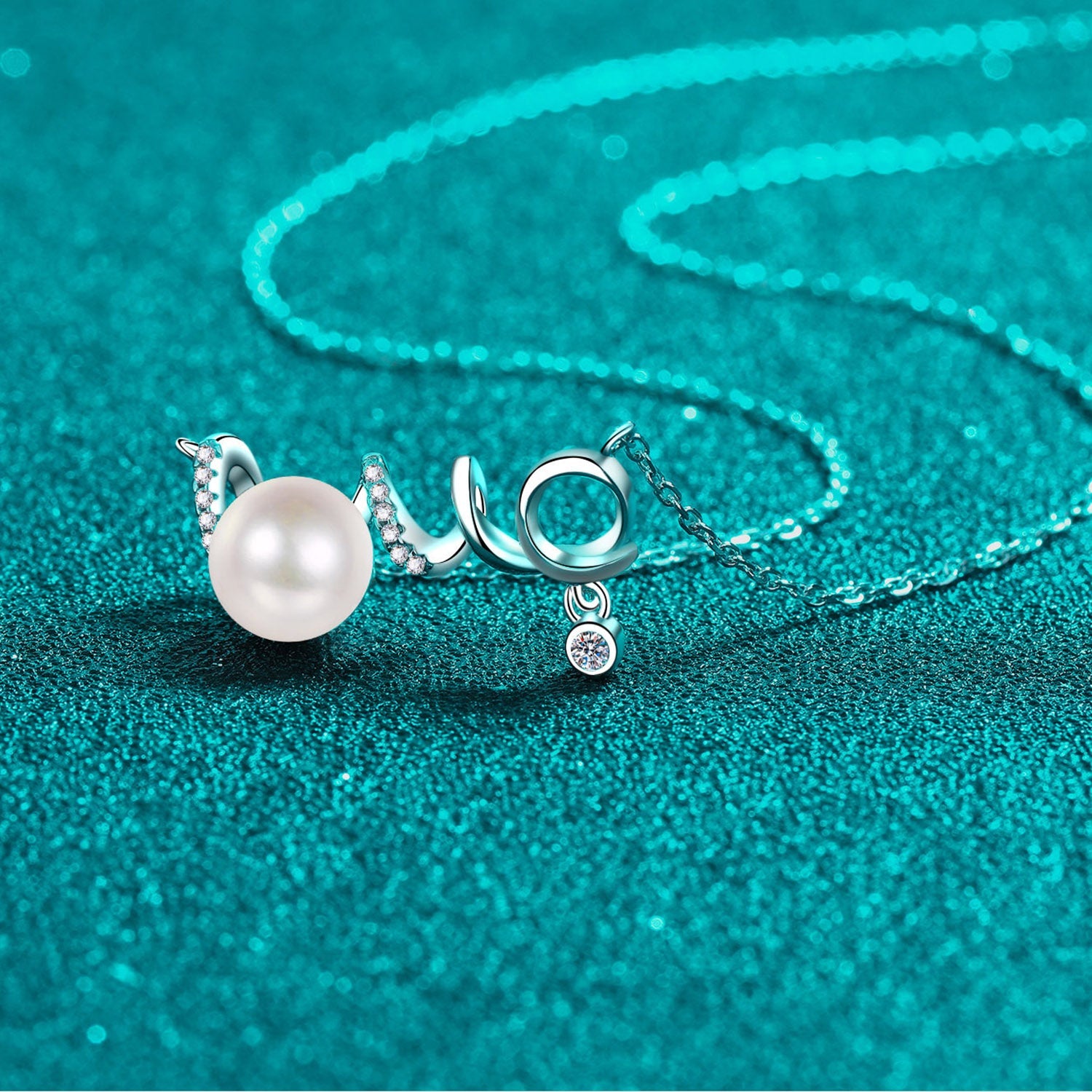 Natural Pearl Moissanite Cursive Love Necklace - 925 Sterling Silver- Claude Jewelry Moissanite - Shop claudejewelry.com