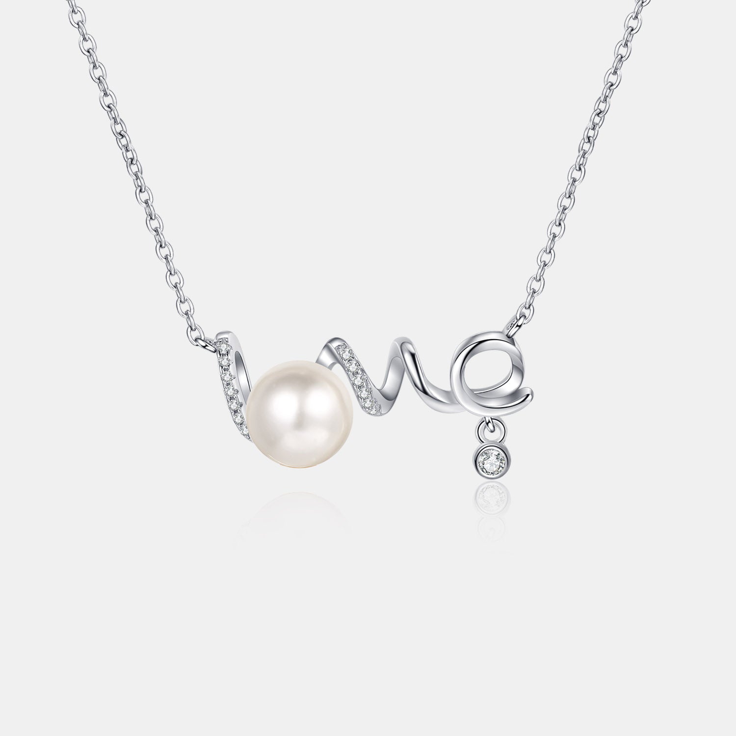 Natural Pearl Moissanite Cursive Love Necklace - 925 Sterling Silver- Claude Jewelry Moissanite - Shop claudejewelry.com