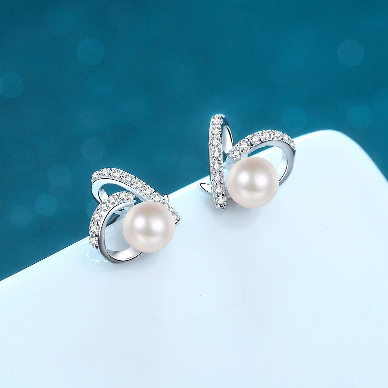 Natural Pearl Moissanite Twist Earrings - 925 Sterling Silver- Claude Jewelry Moissanite - Shop claudejewelry.com