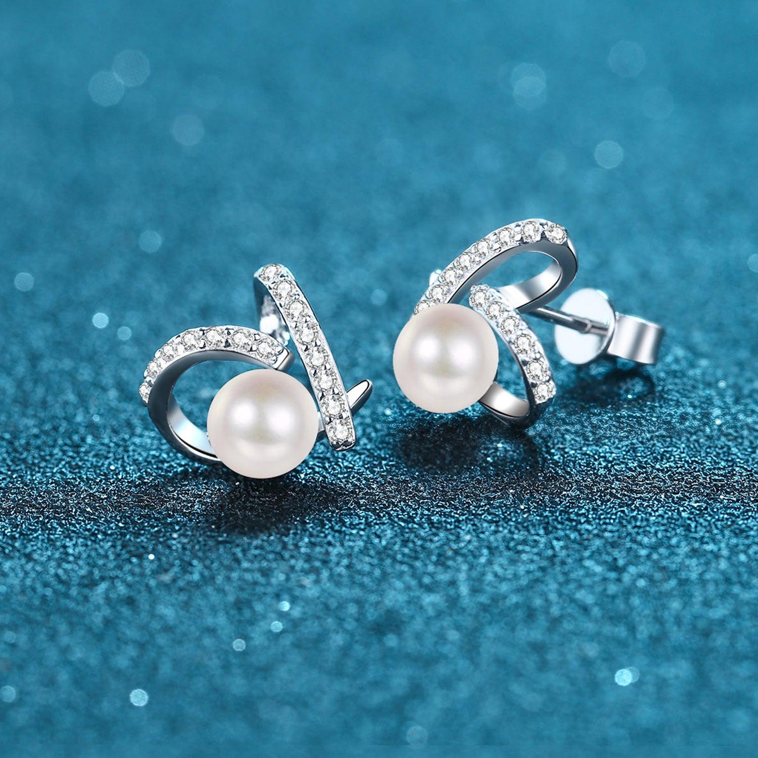 Natural Pearl Moissanite Twist Earrings - 925 Sterling Silver- Claude Jewelry Moissanite - Shop claudejewelry.com