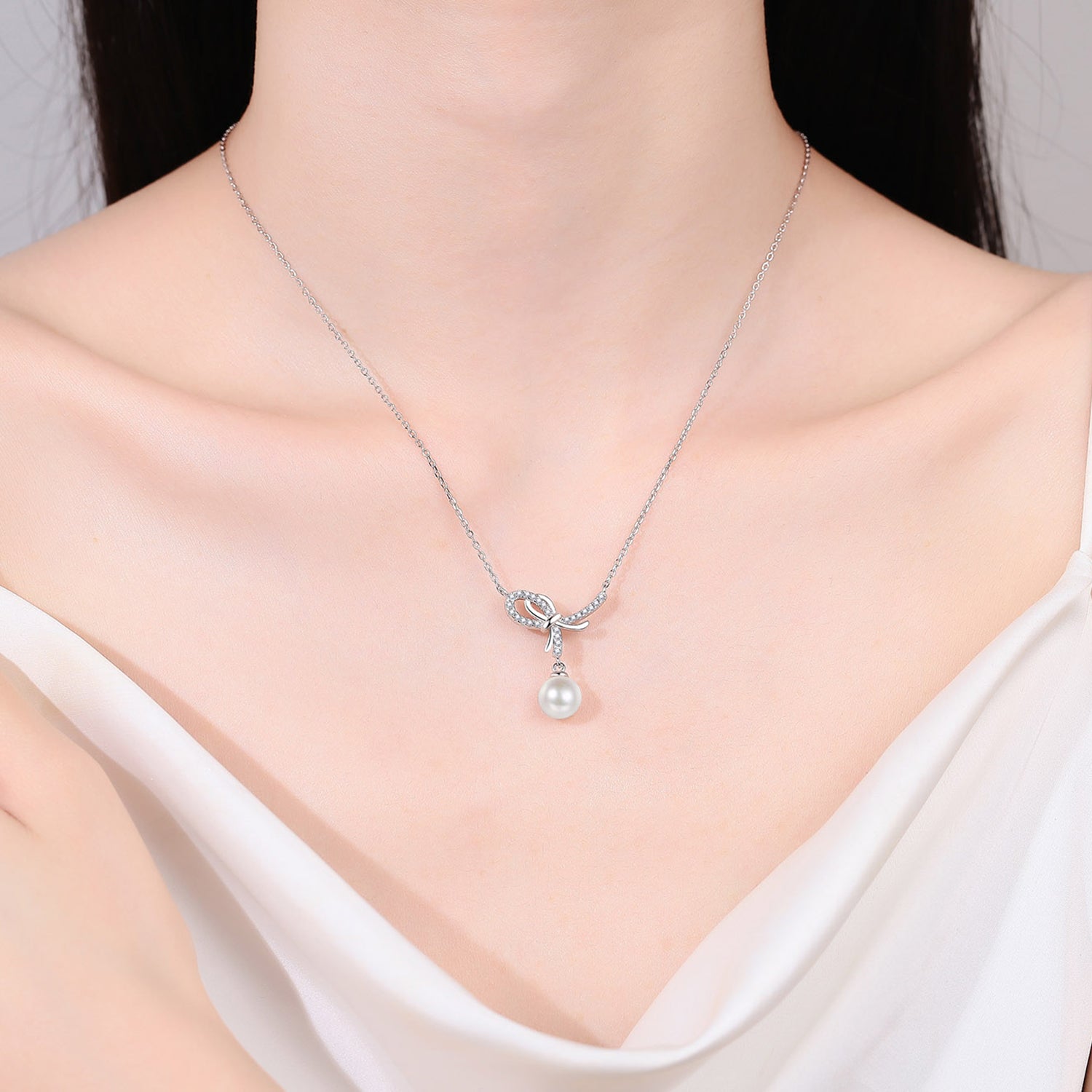 Natural Pearl Tied Pendant Moissanite Necklace - 925 Sterling Silver- Claude Jewelry Moissanite - Shop claudejewelry.com