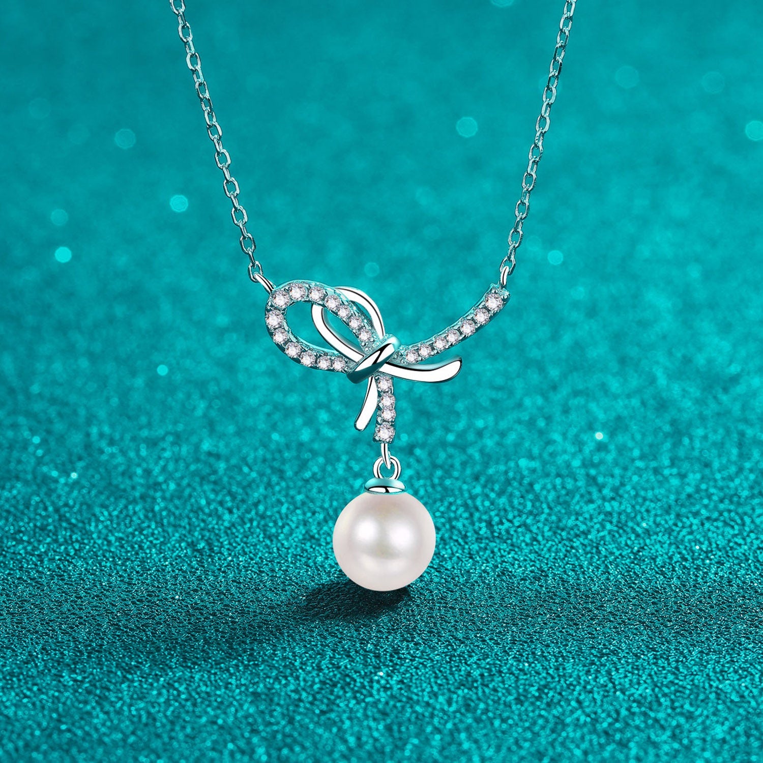 Natural Pearl Tied Pendant Moissanite Necklace - 925 Sterling Silver- Claude Jewelry Moissanite - Shop claudejewelry.com