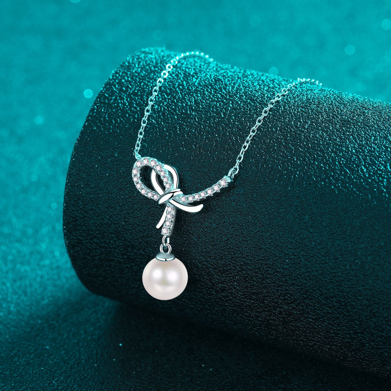 Natural Pearl Tied Pendant Moissanite Necklace - 925 Sterling Silver- Claude Jewelry Moissanite - Shop claudejewelry.com