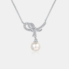 Natural Pearl Tied Pendant Moissanite Necklace - 925 Sterling Silver- Claude Jewelry Moissanite - Shop claudejewelry.com