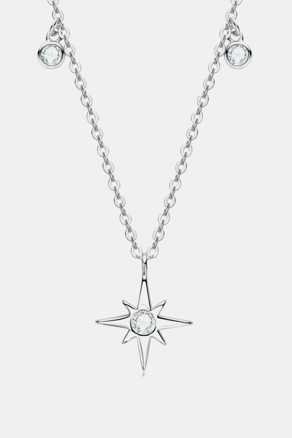 North Star & Floating Moissanite Pendant Necklace - Platinum Vermeil- Claude Jewelry Moissanite - Shop claudejewelry.com