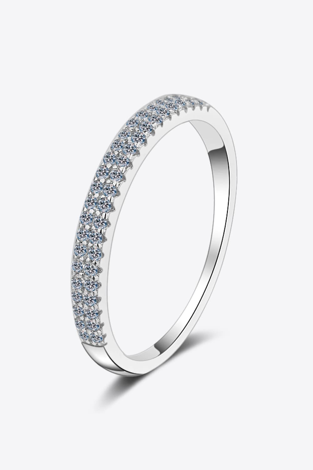 Pave Moissanite 925 Sterling Silver Half-Eternity Ring - Rhodium Vermeil-4- Claude Jewelry Moissanite - Shop claudejewelry.com