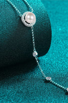 Pearl and Moissanite Rhodium Vermeil Lariat Necklace - Rhodium Vermeil- Claude Jewelry Moissanite - Shop claudejewelry.com