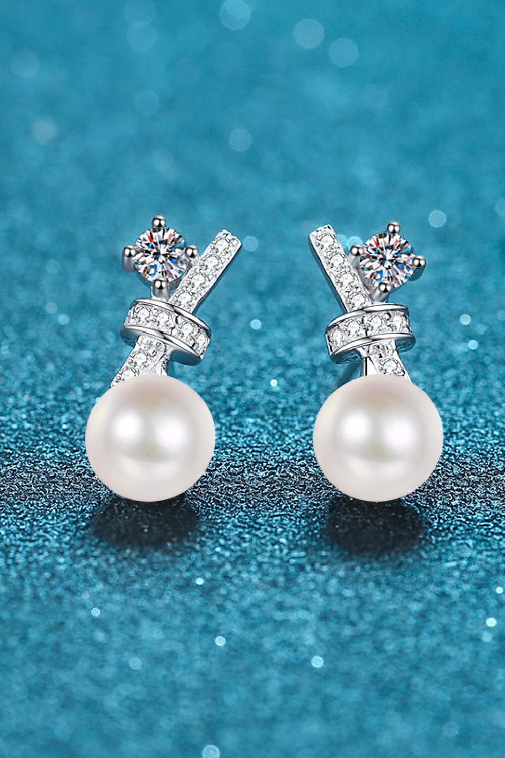 Pearl Moissanite Stud Earrings - Rhodium Vermeil- Claude Jewelry Moissanite - Shop claudejewelry.com